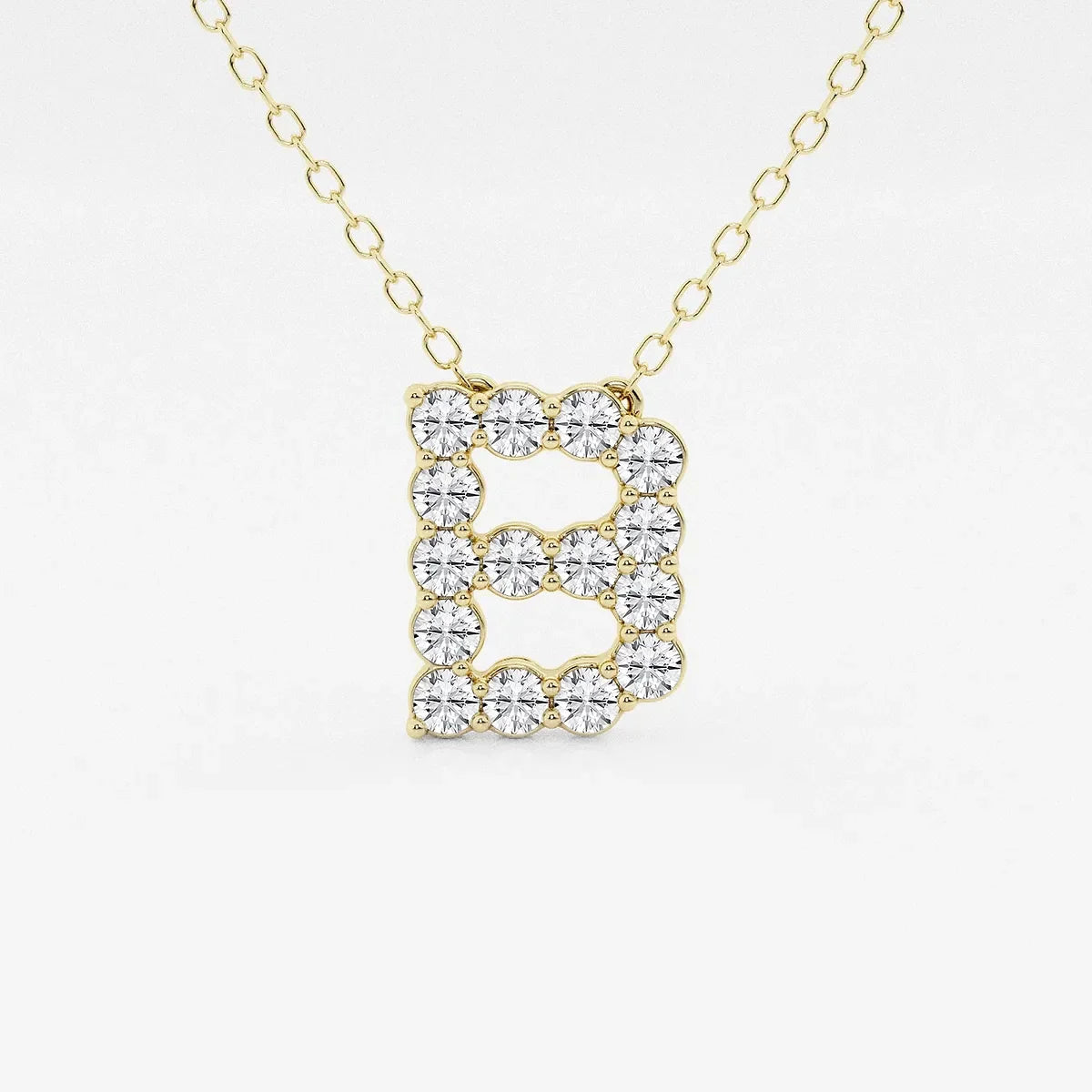 Gold necklace with diamond letter B pendant, lab grown diamonds from Delux Jewelry