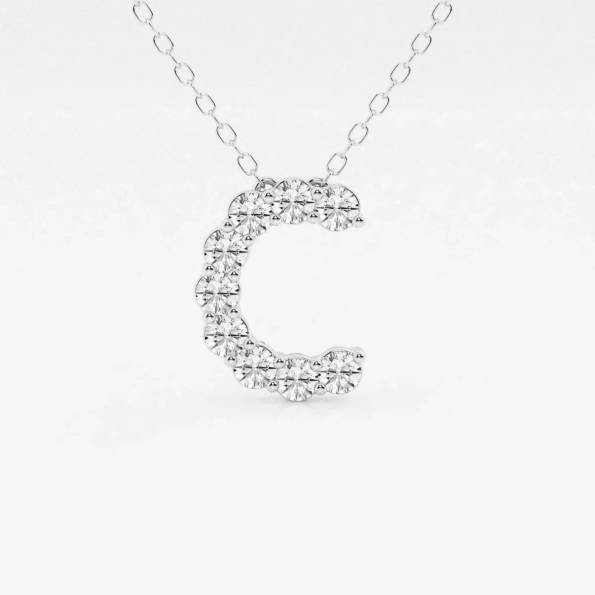 White gold letter C pendant necklace with lab grown diamonds from Delux Jewelry