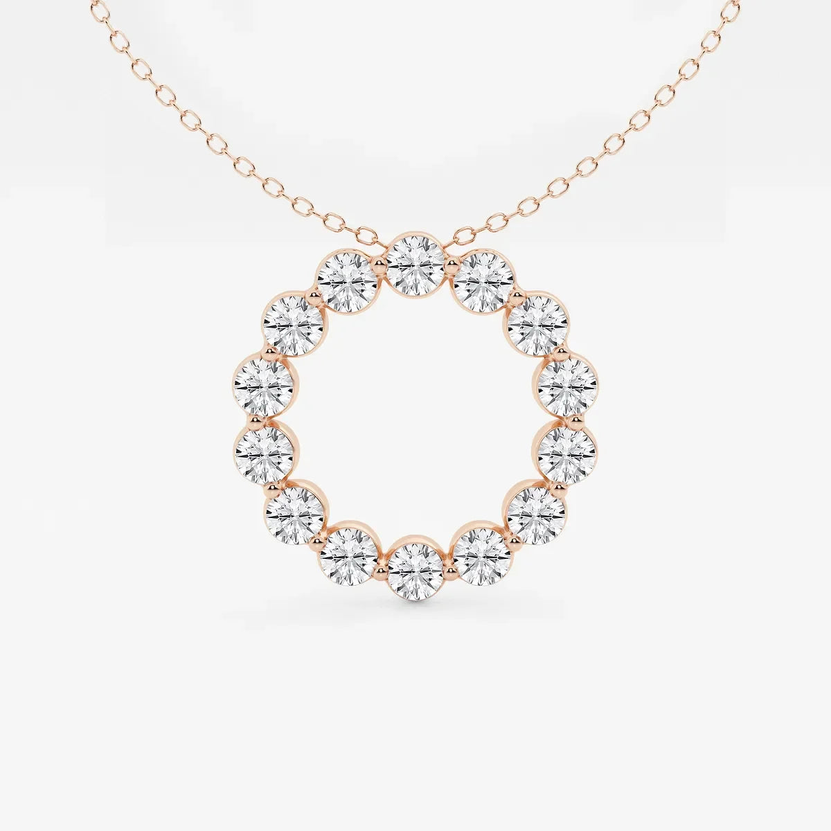 Rose gold circle pendant necklace with lab grown diamonds, Delux Jewelry elegant design