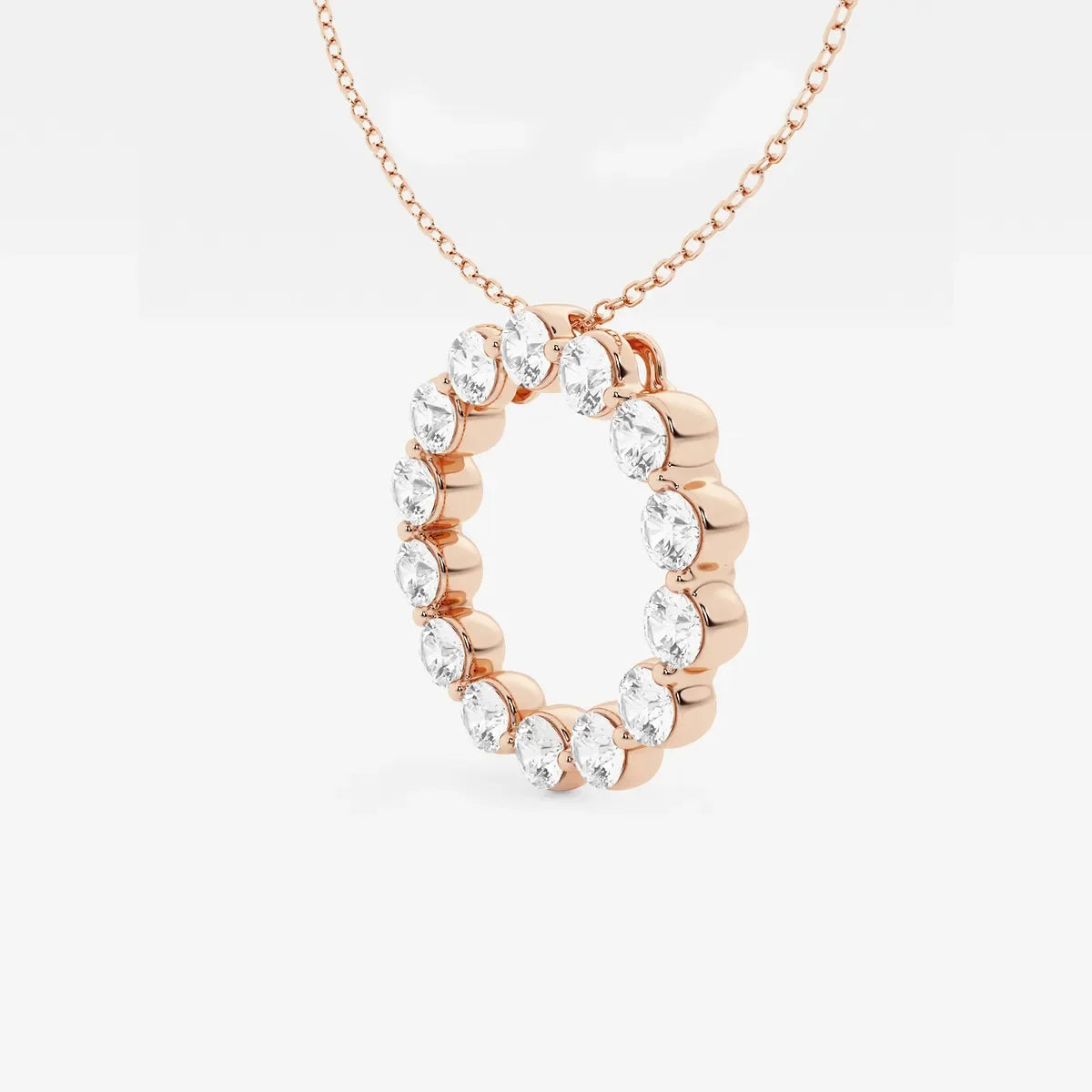 Rose gold circle pendant necklace with lab grown diamonds on a delicate chain, Delux Jewelry