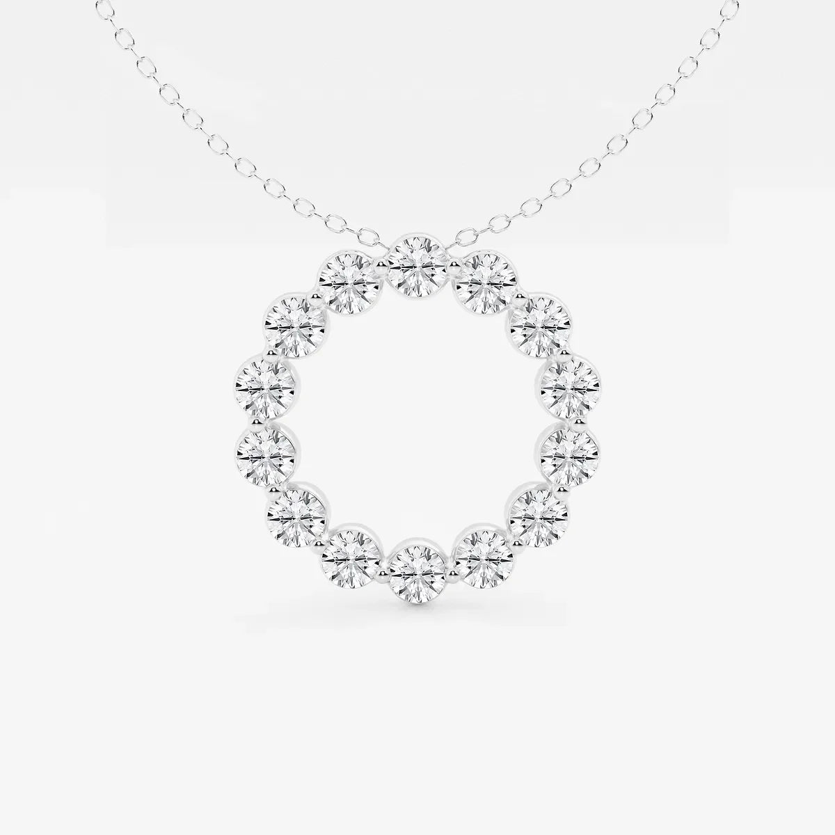 White gold circle pendant necklace with lab grown diamonds by Delux Jewelry