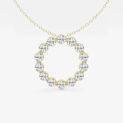 Yellow gold circle pendant necklace with lab grown diamonds on delicate chain, Delux Jewelry