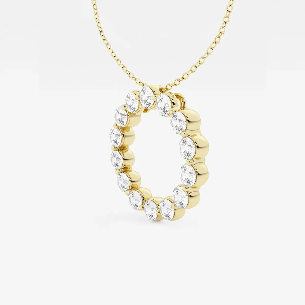 Lab grown diamond circle pendant in yellow gold on delicate chain, Delux Jewelry