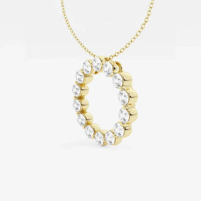 Lab grown diamond circle pendant in yellow gold on delicate chain, Delux Jewelry