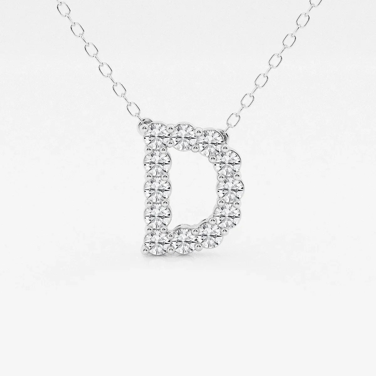 White gold letter D pendant necklace with lab grown diamonds by Delux Jewelry