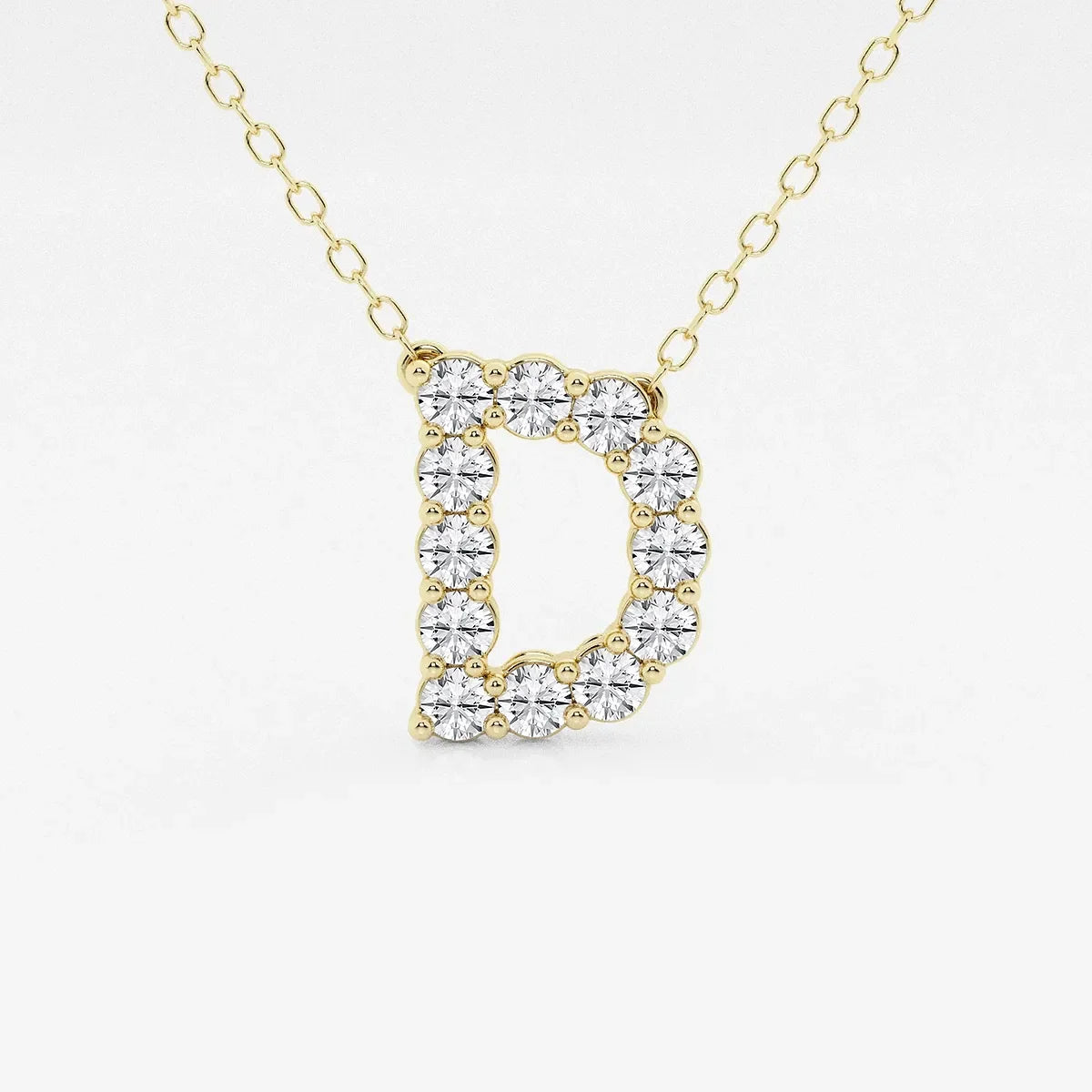 Gold necklace with letter D pendant set with lab grown diamonds, Delux Jewelry