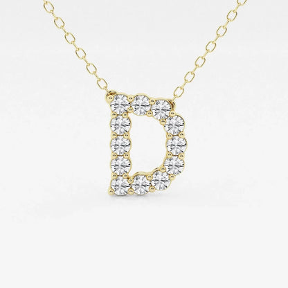 Gold necklace with letter D pendant set with lab grown diamonds, Delux Jewelry