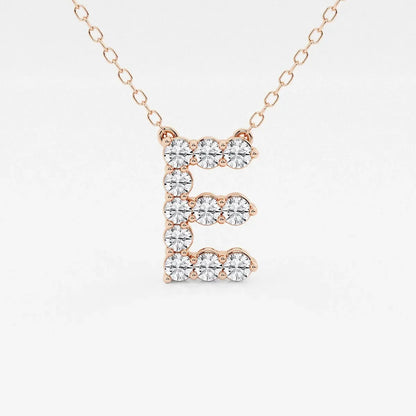Rose gold pendant necklace with lab grown diamond letter E from Delux Jewelry
