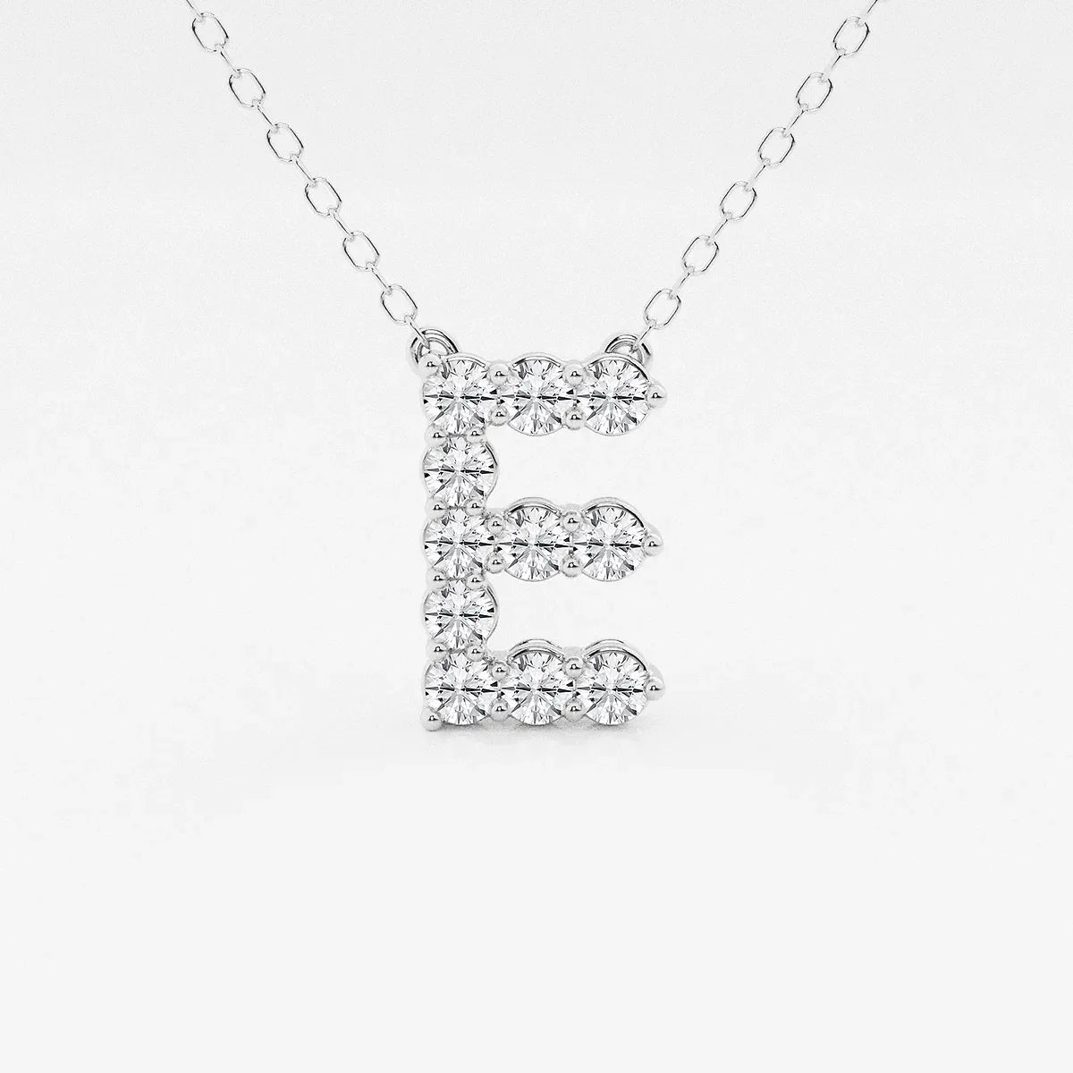 White gold pendant necklace with lab grown diamond E initial, Delux Jewelry
