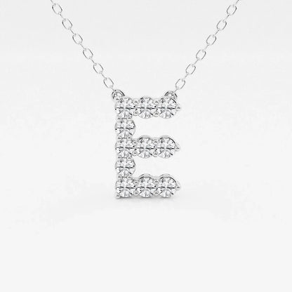 White gold pendant necklace with lab grown diamond E initial, Delux Jewelry