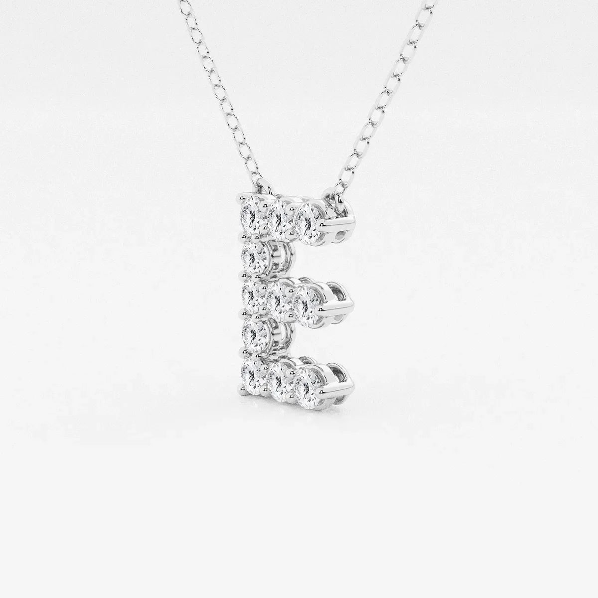 White gold letter E pendant with lab grown diamonds on chain, Delux Jewelry