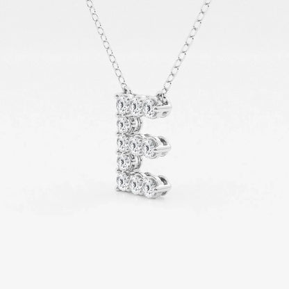 White gold letter E pendant with lab grown diamonds on chain, Delux Jewelry