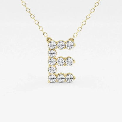 Yellow gold necklace with lab grown diamond E initial pendant from Delux Jewelry