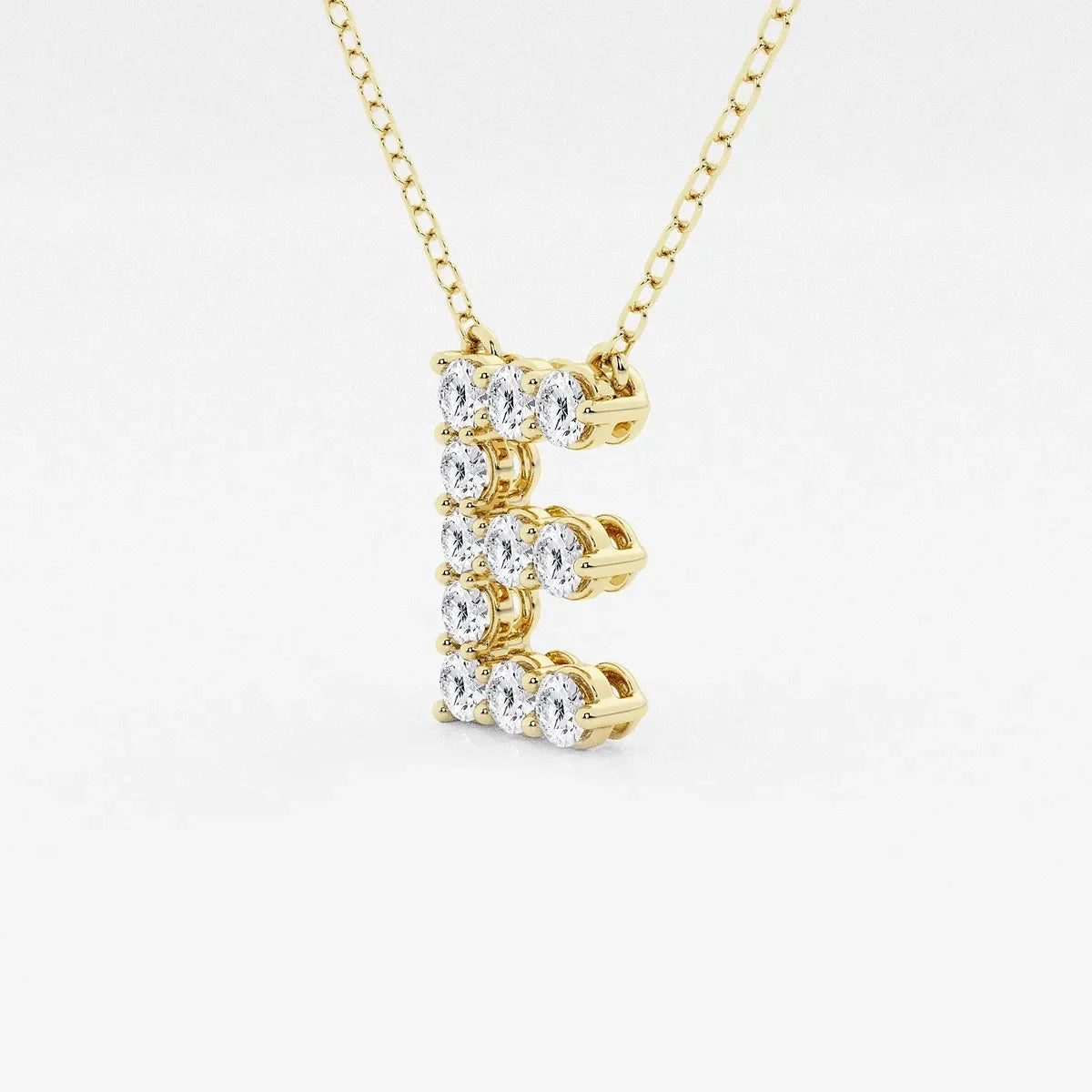 Gold letter E pendant necklace with lab grown diamonds from Delux Jewelry