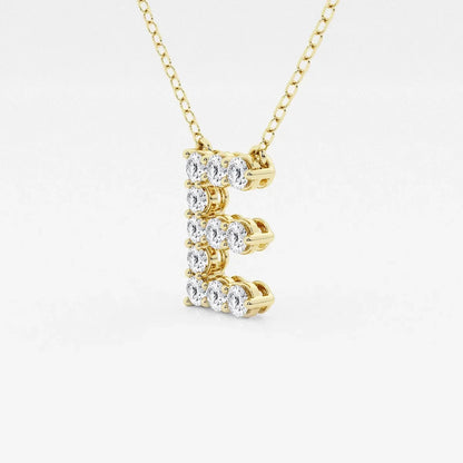 Gold letter E pendant necklace with lab grown diamonds from Delux Jewelry