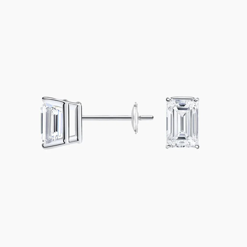 Emerald lab diamond stud earrings in 14K white gold, fine jewelry by Delux Jewelry