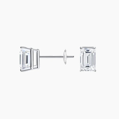 Emerald lab diamond stud earrings in 14K white gold, fine jewelry by Delux Jewelry