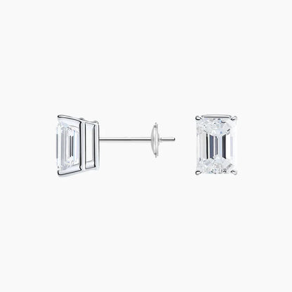 Emerald lab diamond stud earrings in 14K white gold from Delux Jewelry on white background
