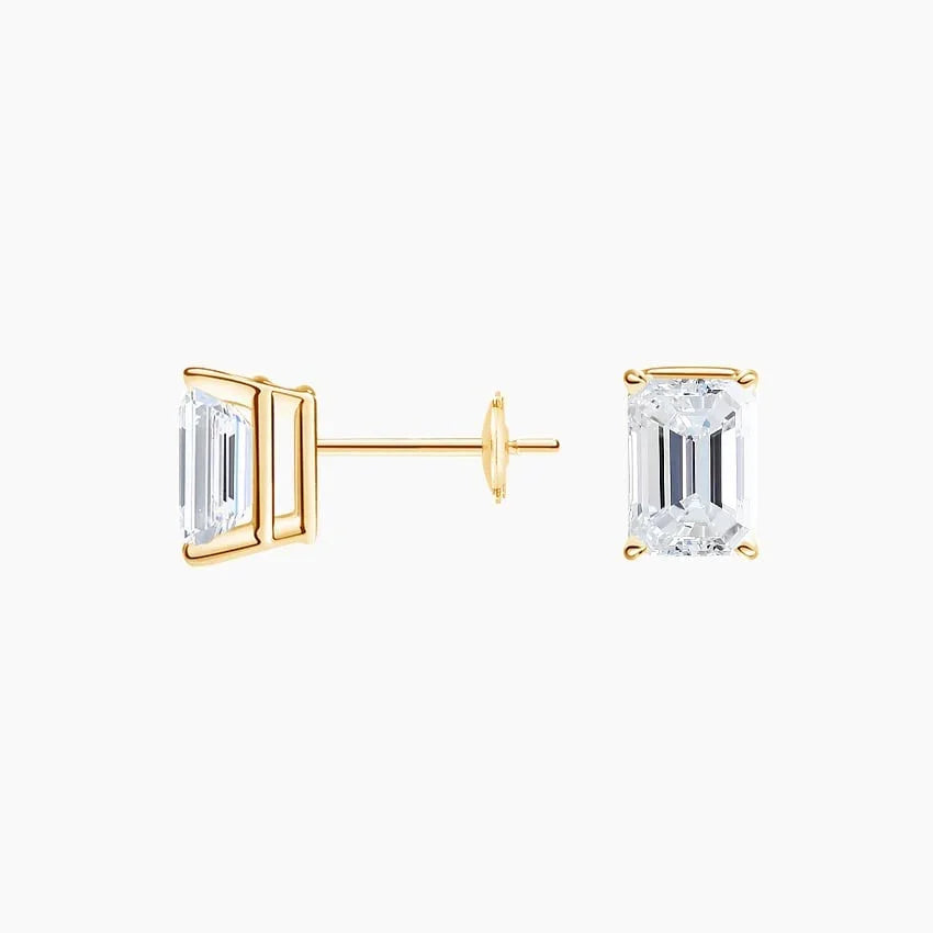 Emerald lab diamond stud earrings in 14K yellow gold from Delux Jewelry