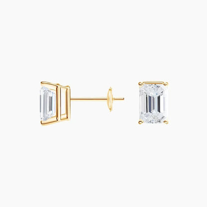Emerald lab diamond stud earrings in 14K yellow gold from Delux Jewelry