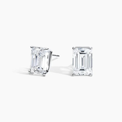 Emerald lab diamond stud earrings in 14K white gold from Delux Jewelry on white background