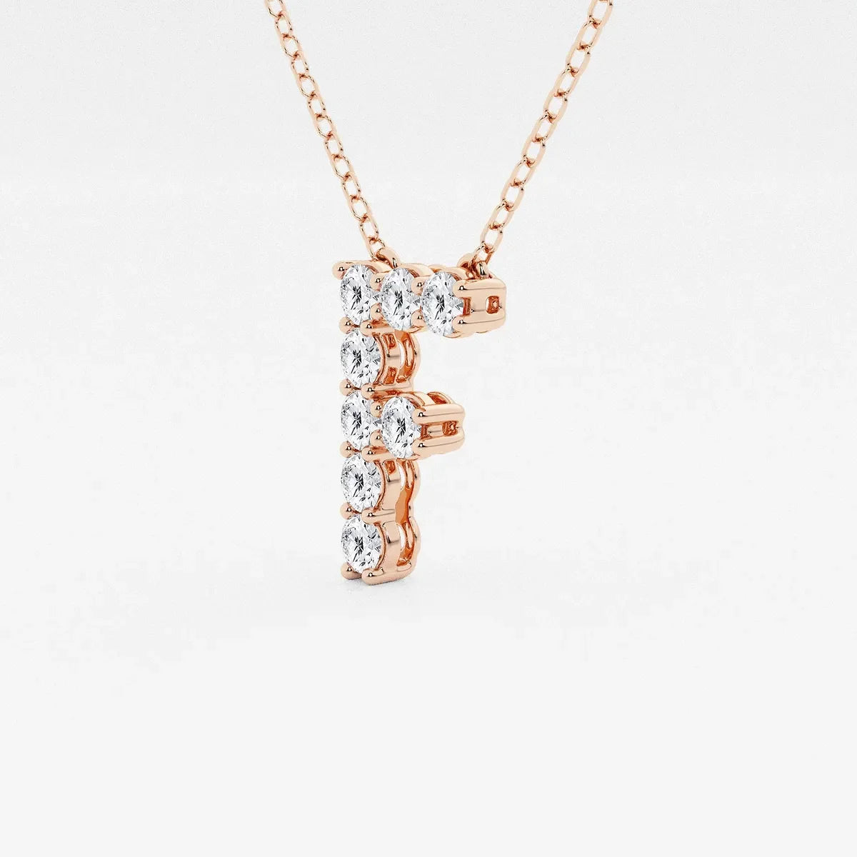 Rose gold necklace with diamond letter F pendant, Delux Jewelry lab grown diamond initial