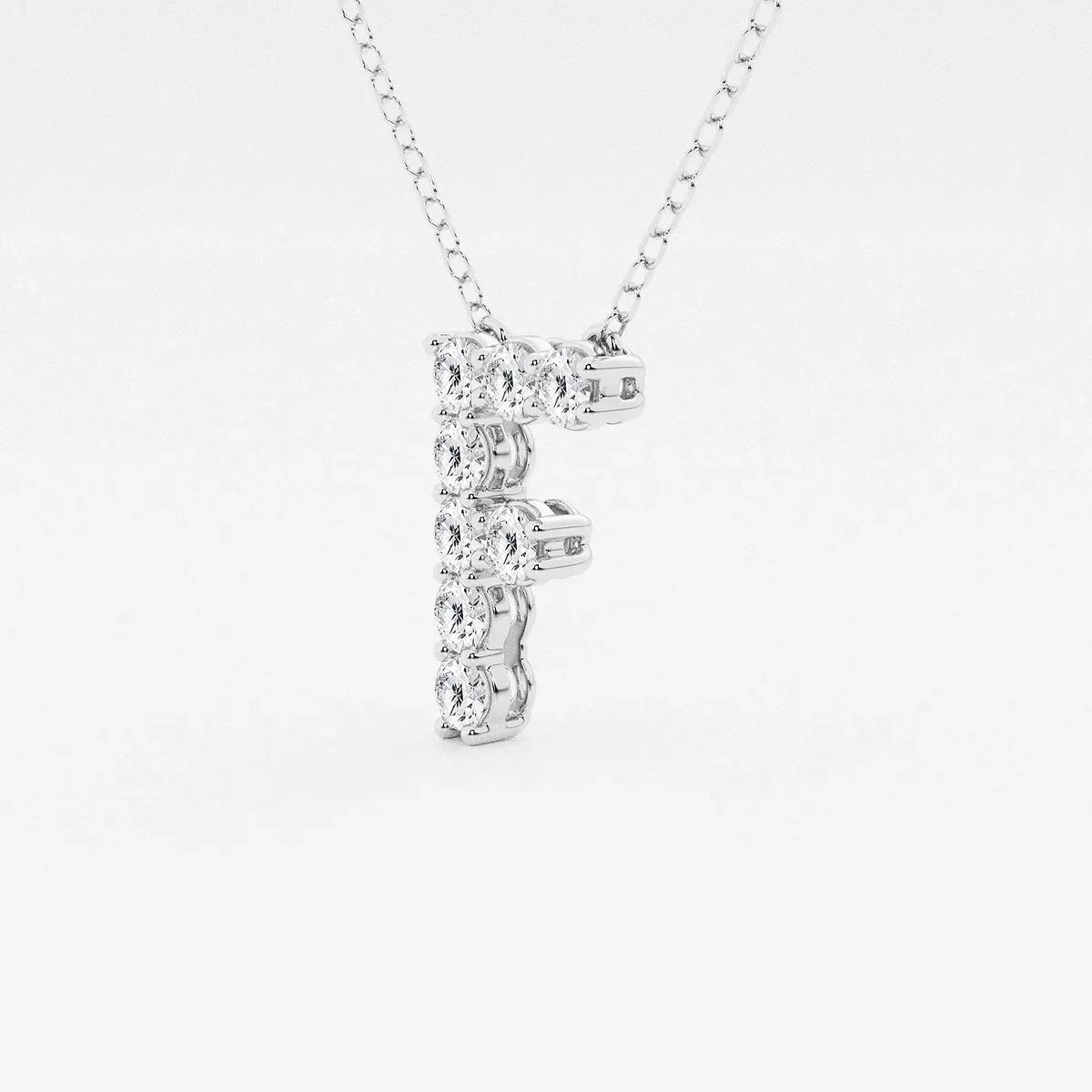 White gold pendant in the shape of letter F with lab grown diamonds on chain, Delux Jewelry