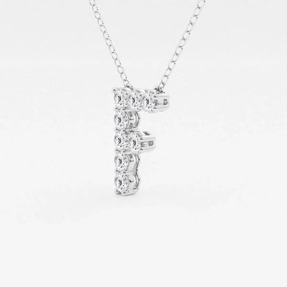 White gold pendant in the shape of letter F with lab grown diamonds on chain, Delux Jewelry
