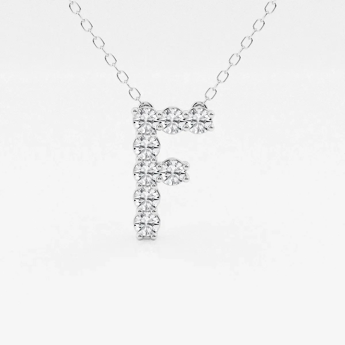 White gold letter F pendant necklace with lab grown diamonds, Delux Jewelry