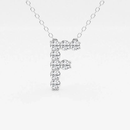 White gold letter F pendant necklace with lab grown diamonds, Delux Jewelry