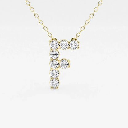 Yellow gold necklace with lab grown diamond letter F pendant from Delux Jewelry