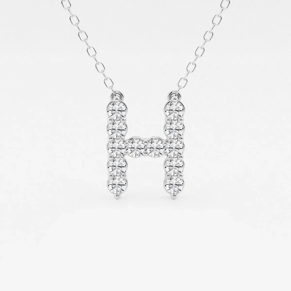 White gold pendant necklace with lab grown diamond letter H, Delux Jewelry