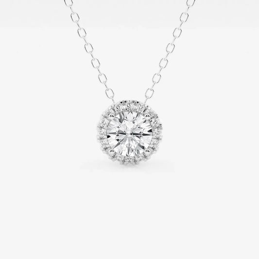 Lab grown diamond halo pendant necklace in white gold, Delux Jewelry fine jewelry