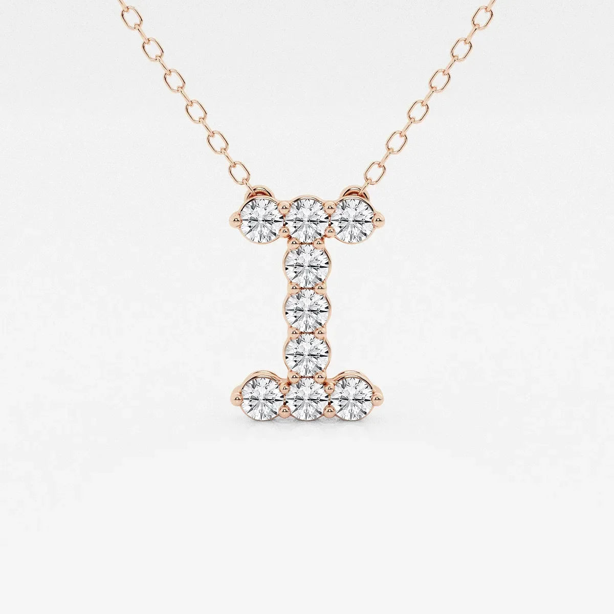 Rose gold pendant necklace with letter I, lab grown diamonds, Delux Jewelry