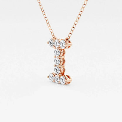 Rose gold pendant necklace with letter I, featuring round lab grown diamonds, Delux Jewelry