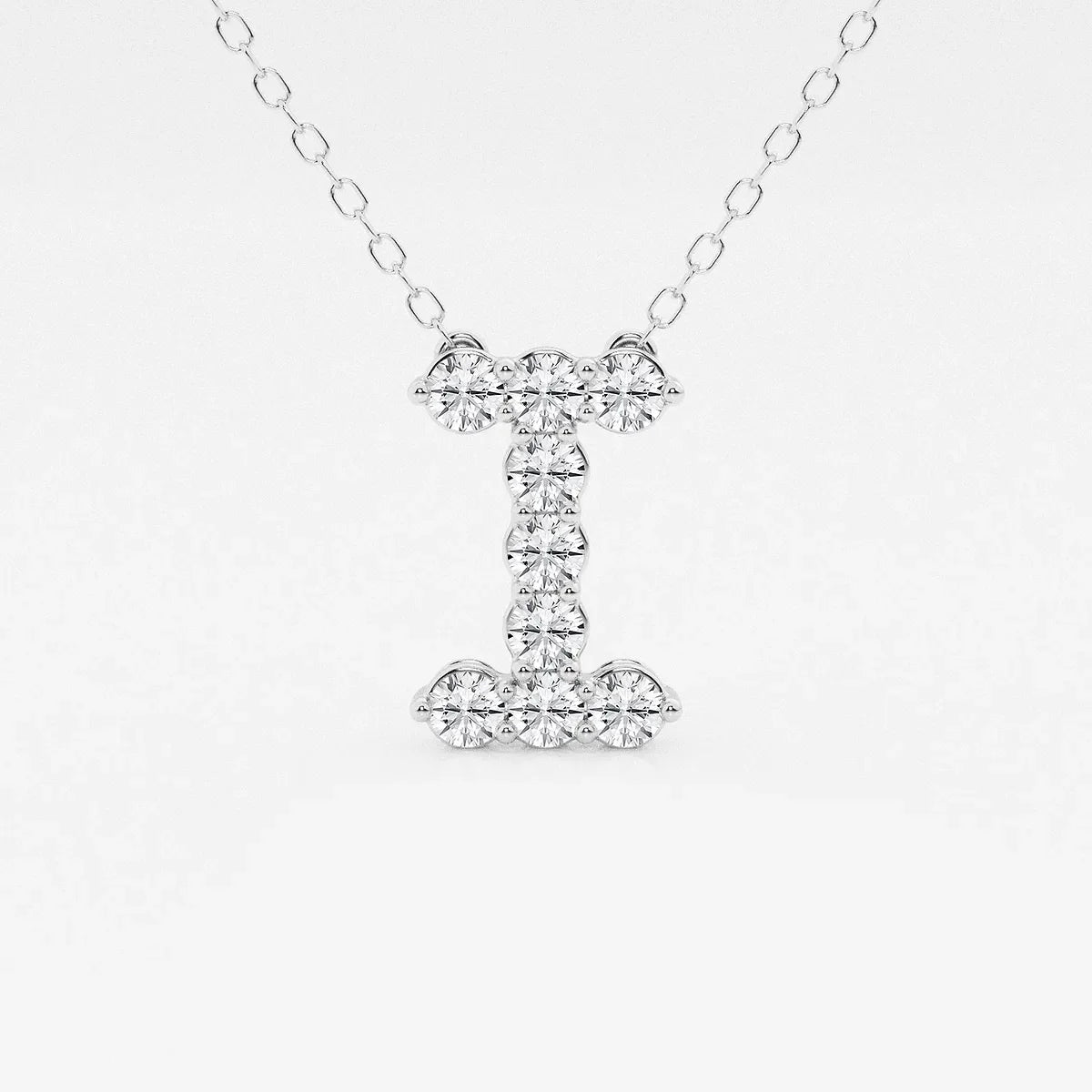 Lab grown diamond initial I pendant necklace in white gold by Delux Jewelry