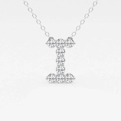 Lab grown diamond initial I pendant necklace in white gold by Delux Jewelry