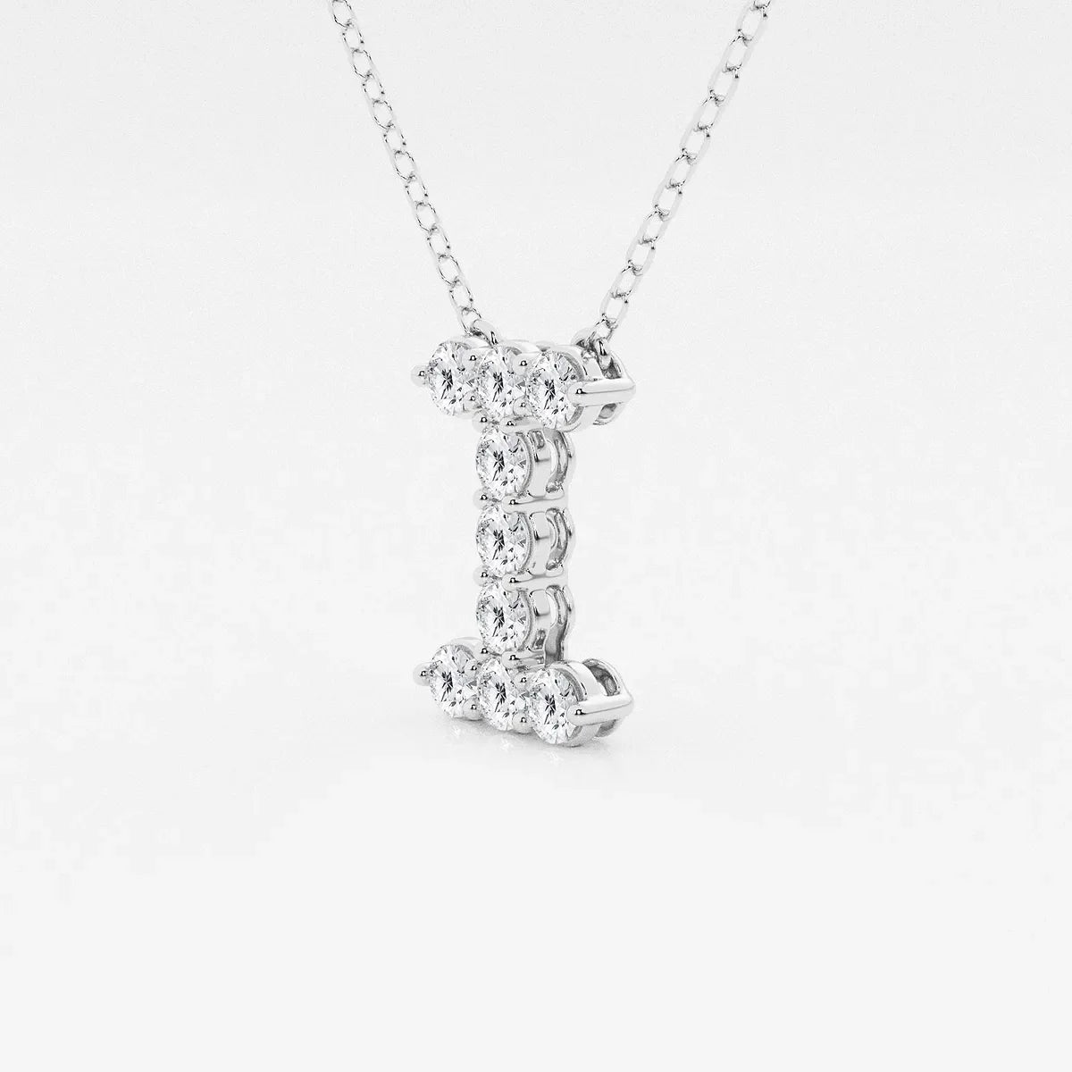 White gold pendant necklace with lab grown diamonds in letter I design, Delux Jewelry