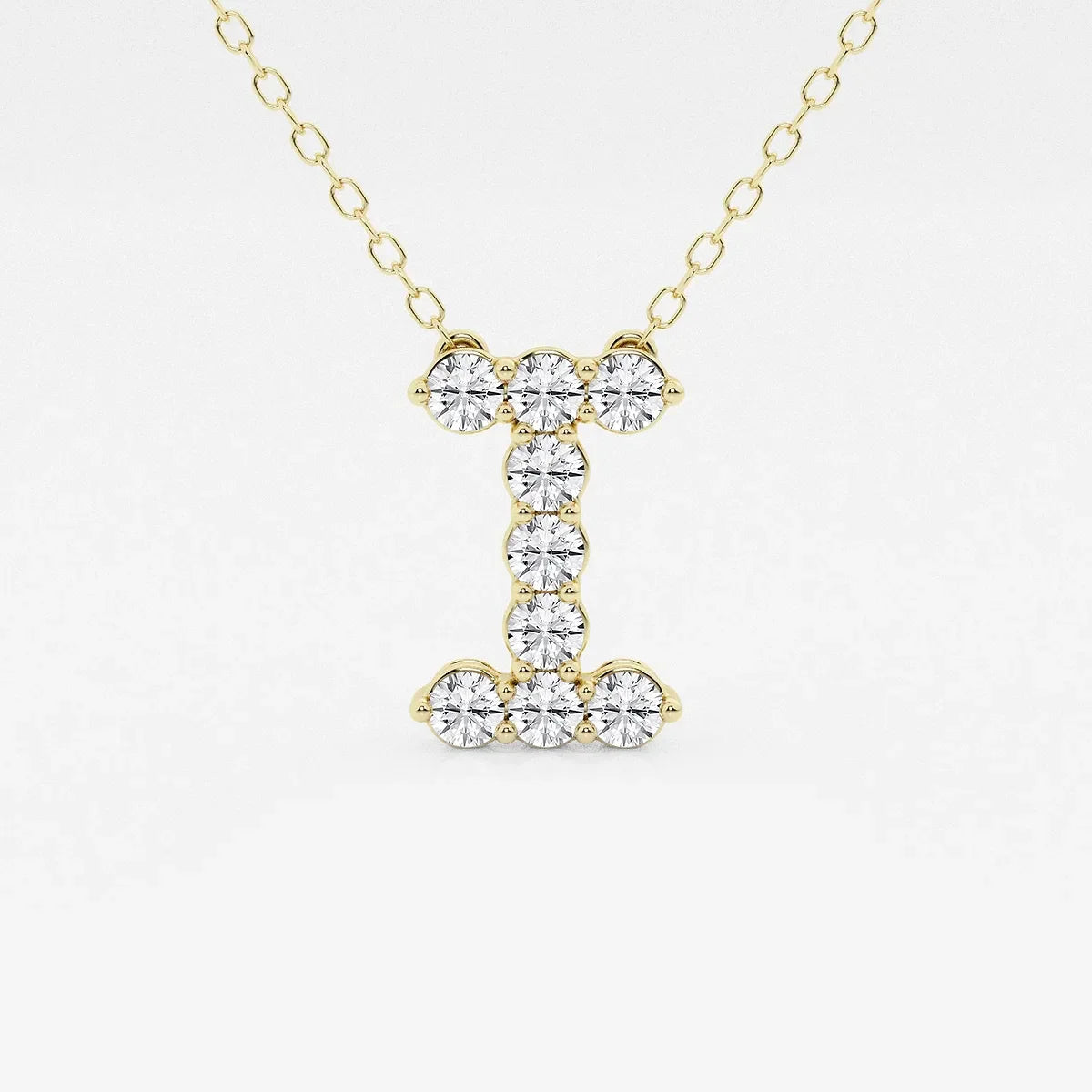 Yellow gold necklace with diamond letter I pendant, Delux Jewelry lab grown diamonds