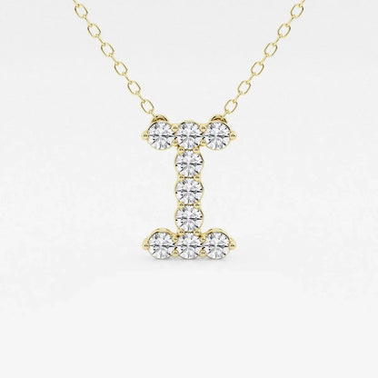 Yellow gold necklace with diamond letter I pendant, Delux Jewelry lab grown diamonds