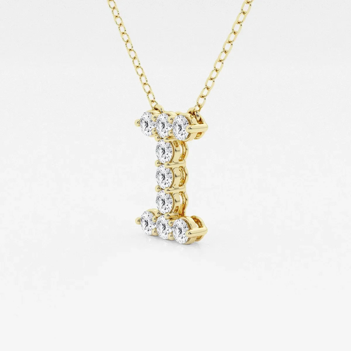Gold necklace with letter I pendant set with lab grown diamonds from Delux Jewelry