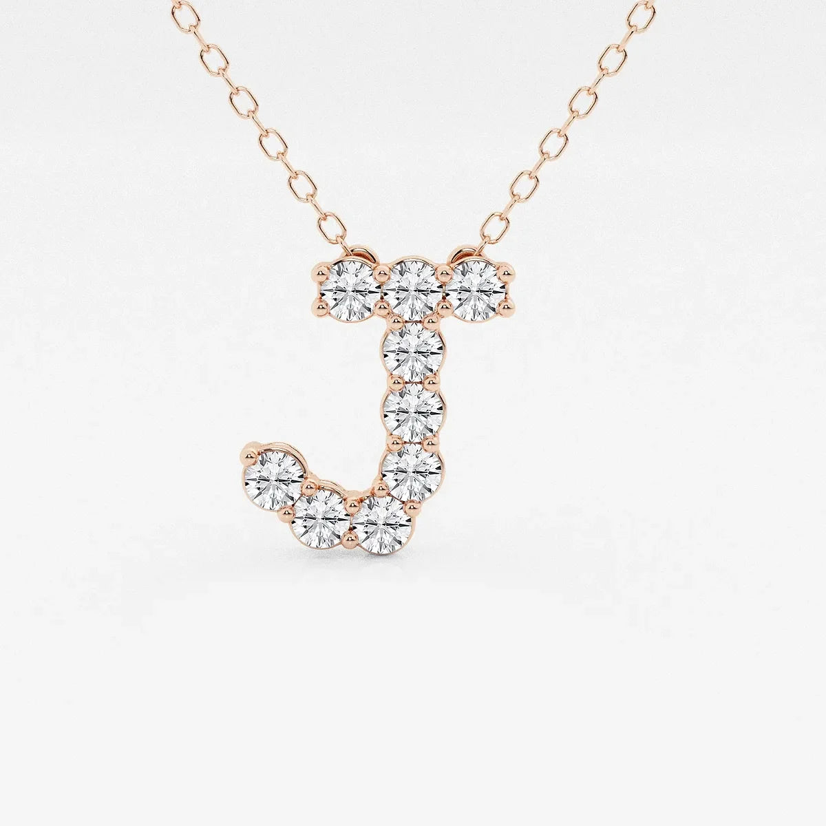 Rose gold necklace with lab grown diamond J pendant, Delux Jewelry fine jewelry