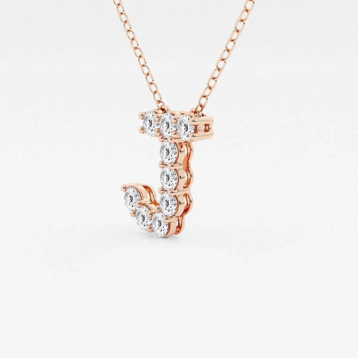 Rose gold necklace with diamond letter J pendant, lab grown diamonds by Delux Jewelry