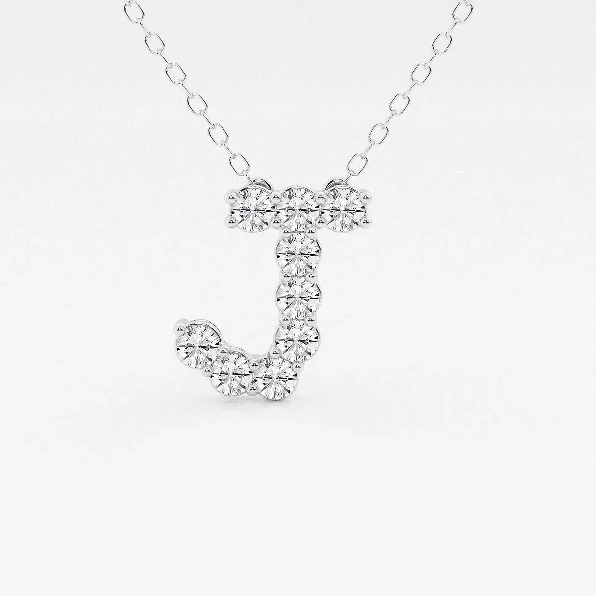 Lab grown diamond J pendant necklace in white gold on delicate chain, Delux Jewelry