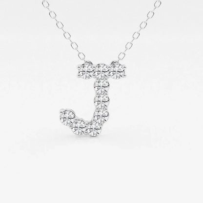 Lab grown diamond J pendant necklace in white gold on delicate chain, Delux Jewelry