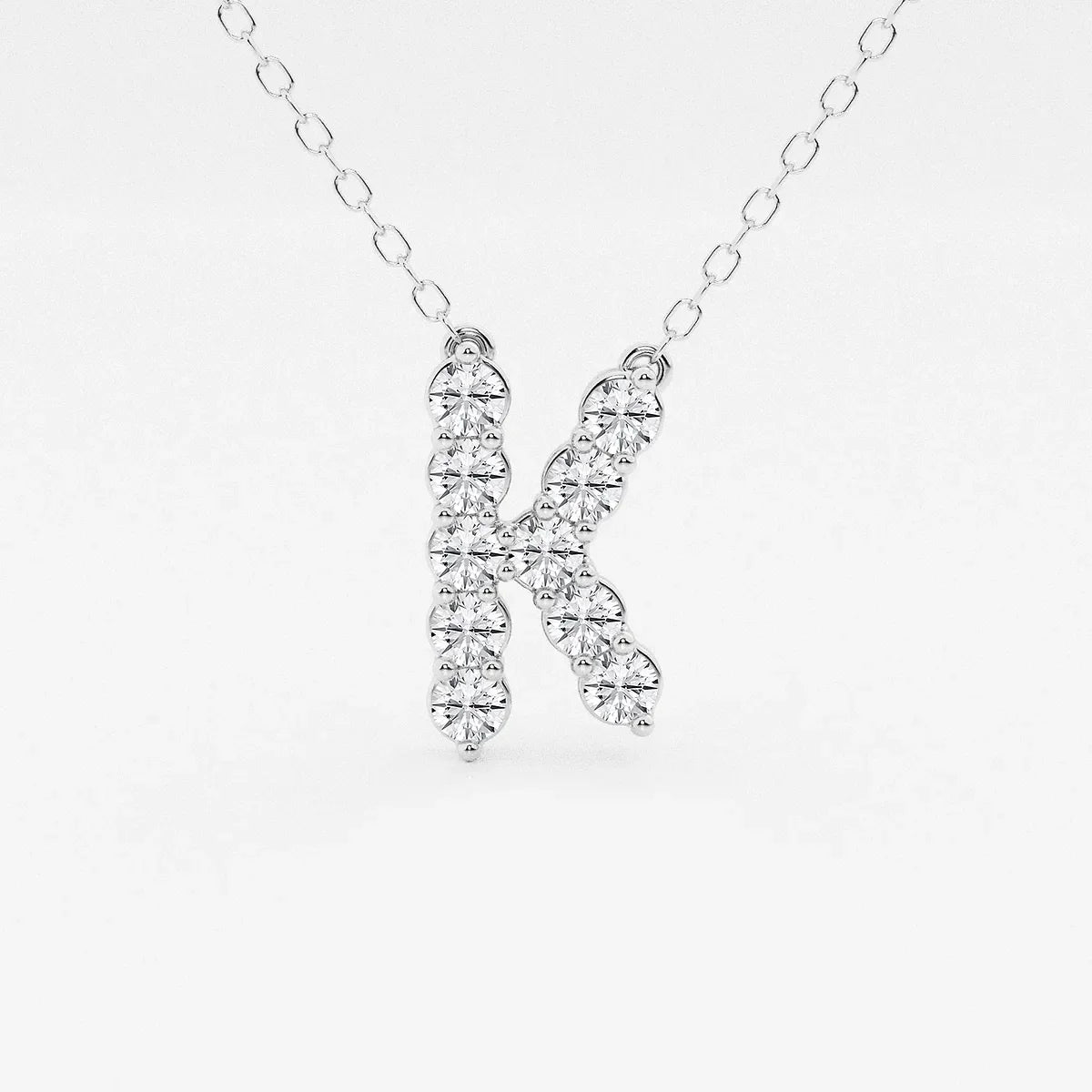 White gold necklace with letter K pendant set with lab grown diamonds, Delux Jewelry