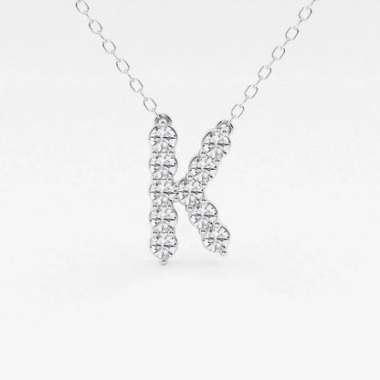 White gold necklace with letter K pendant set with lab grown diamonds, Delux Jewelry