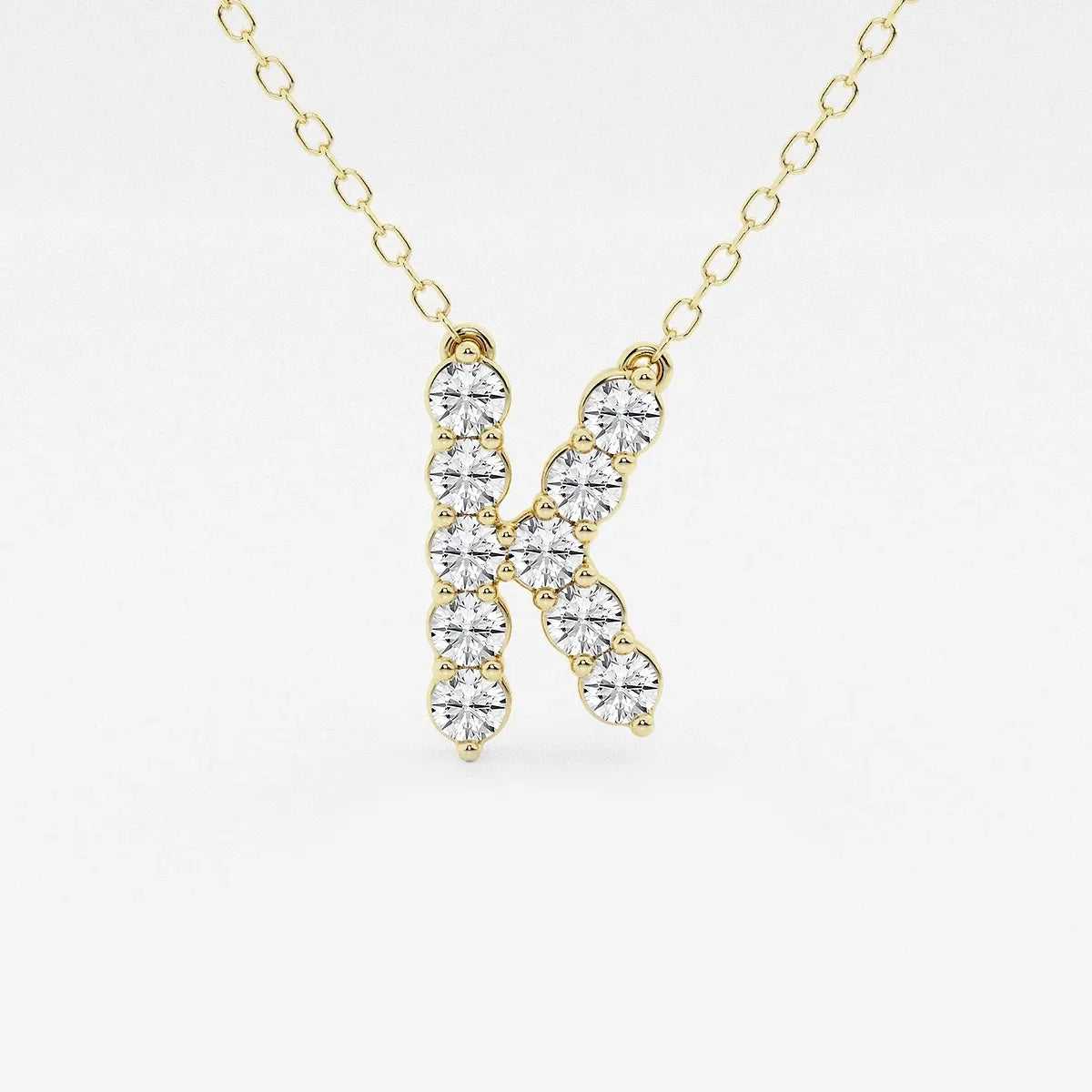 Yellow gold necklace with lab grown diamond letter K pendant, Delux Jewelry fine jewelry
