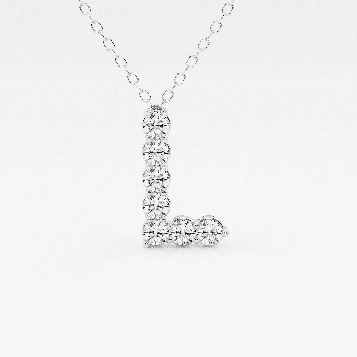 White gold necklace with lab grown diamond L initial pendant, Delux Jewelry