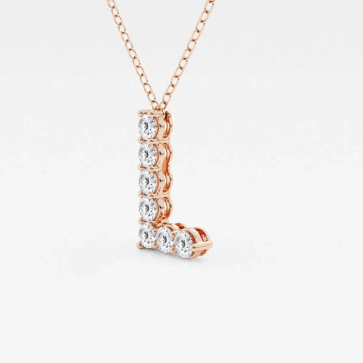 Rose gold necklace with L-shaped lab grown diamond pendant, Delux Jewelry fine jewelry